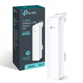 TP-Link CPE220 Outdoor Access Point with 300Mbps Wi-Fi, 12dBi antenna, weatherproof design, and PoE support for reliable long-range outdoor connectivity.